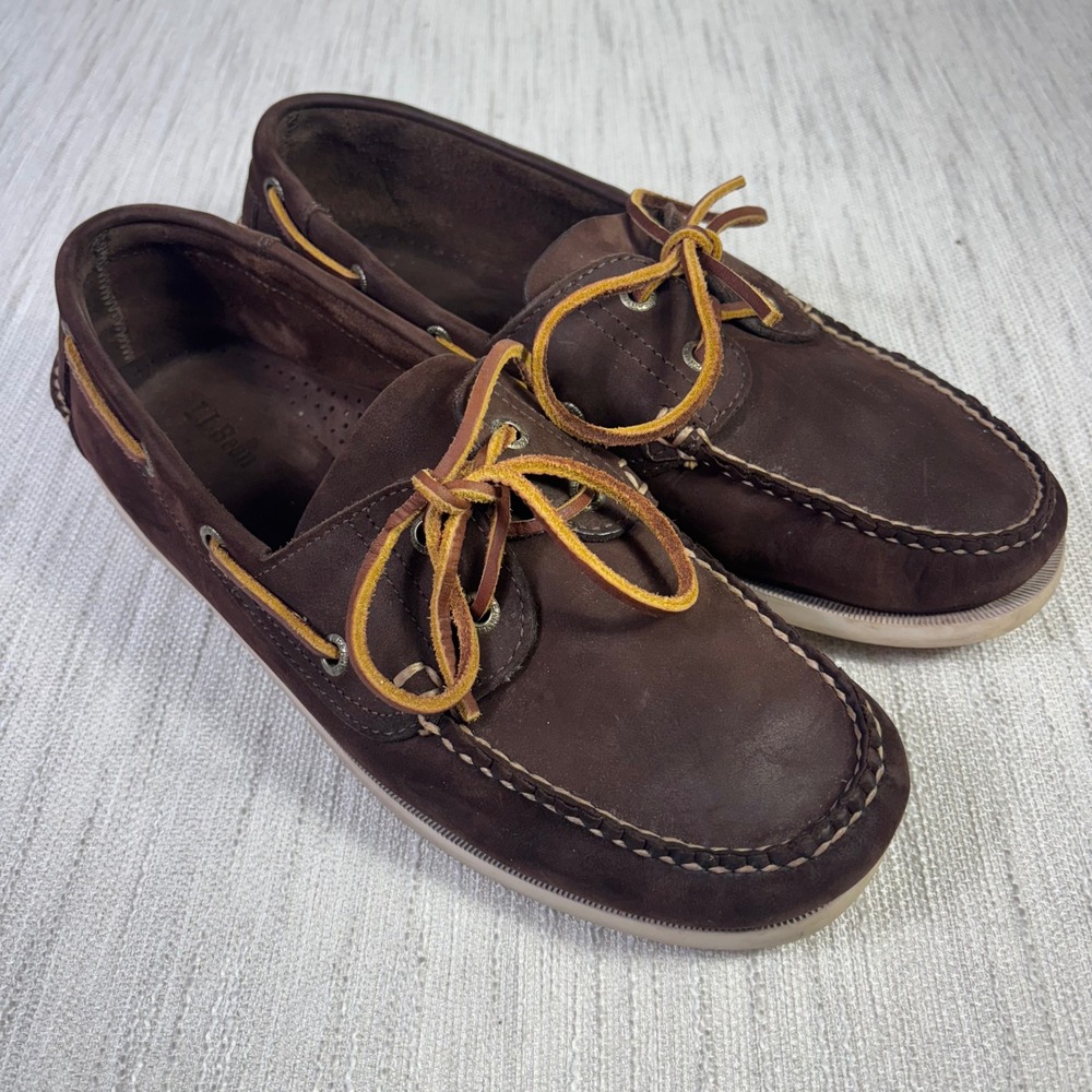 LL‎ Bean Casco Bay Boat Shoes Mens Dark Brown Nubuck Leather Loafers Deck Shoes